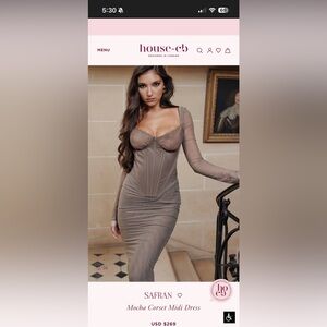 House of CB Safran Mocha Corset Midi Dress